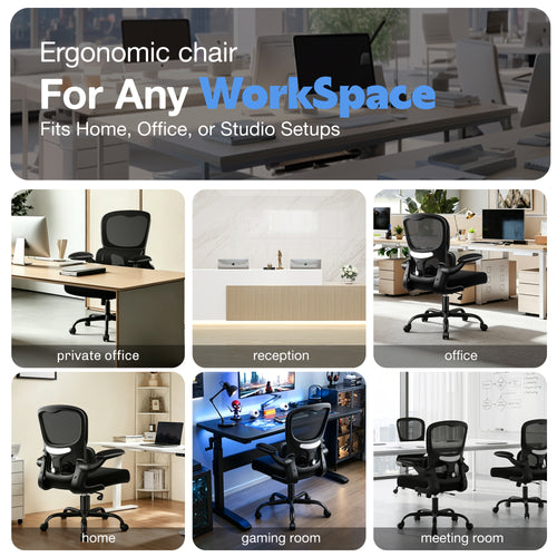 ALLGOD Ergonomic Office Chair, Breathable Mesh Ergonomic Desk Chair with Adjustable Lumbar Support, Flip-up Armrests, 300LBS, Black