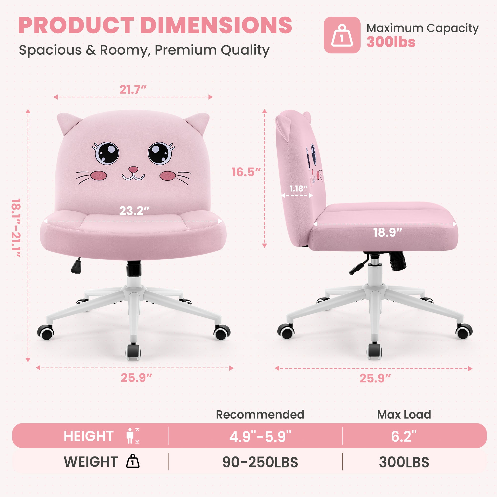 ALLGOD Armless Peach Vanity Chair, Cat Shape