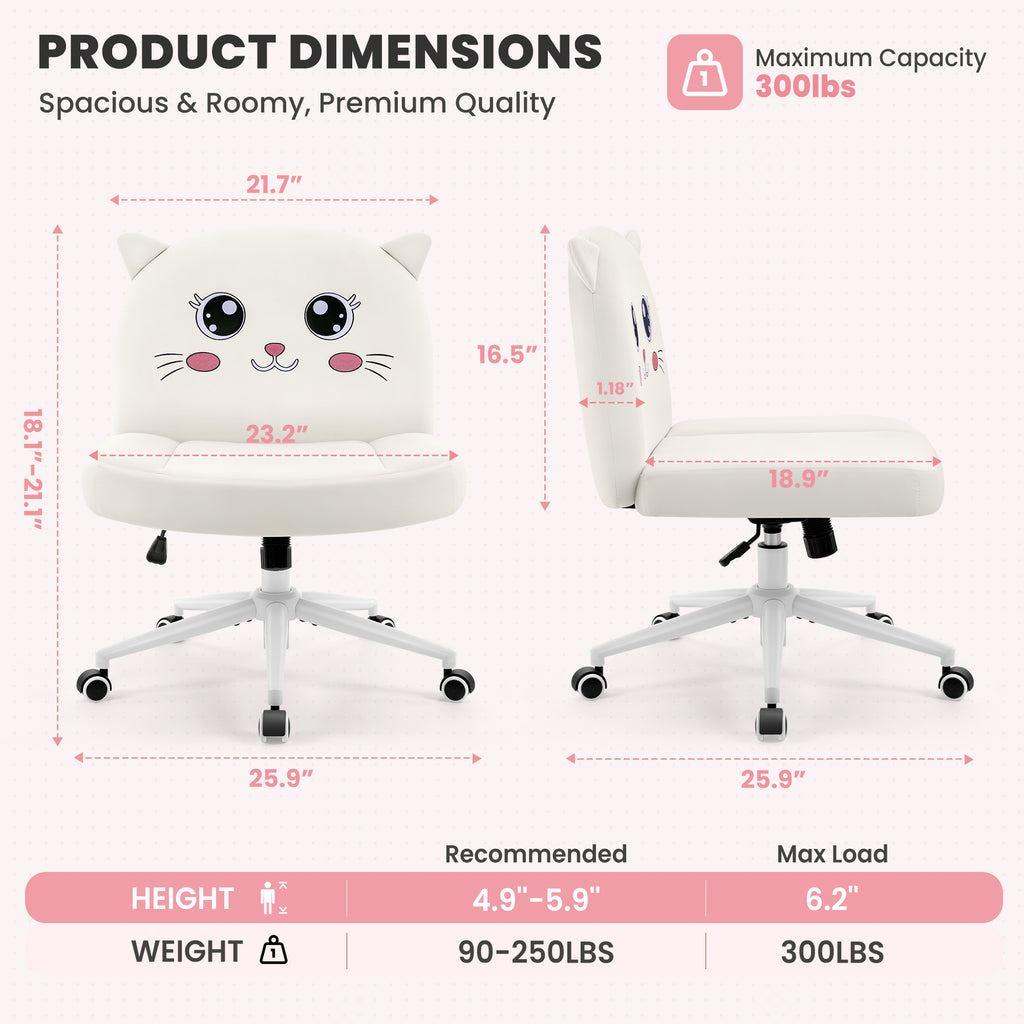 ALLGOD Armless Vanity Chair, White, Cat Shape