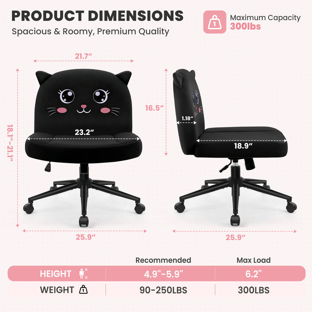 ALLGOD Armless Vanity Chair, Black, Cat Shape