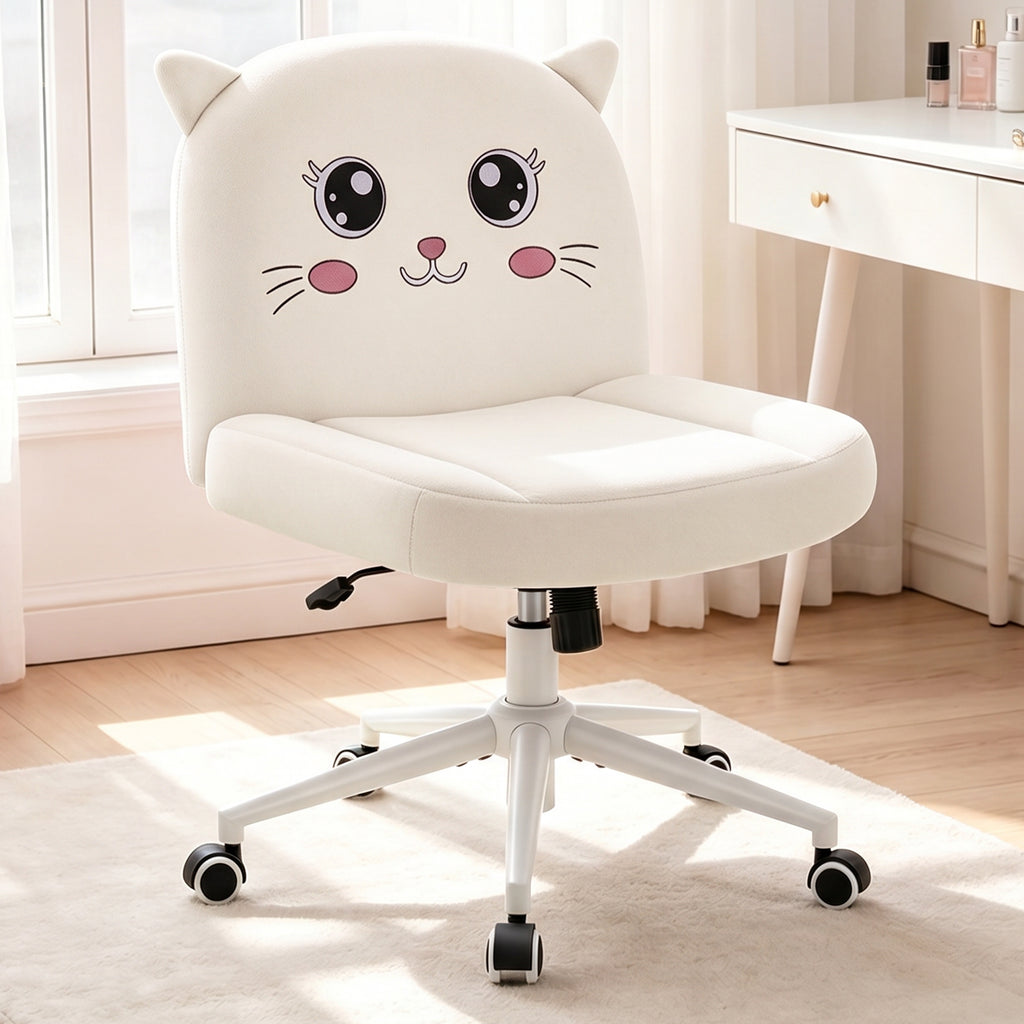 ALLGOD Armless Vanity Chair, White, Cat Shape