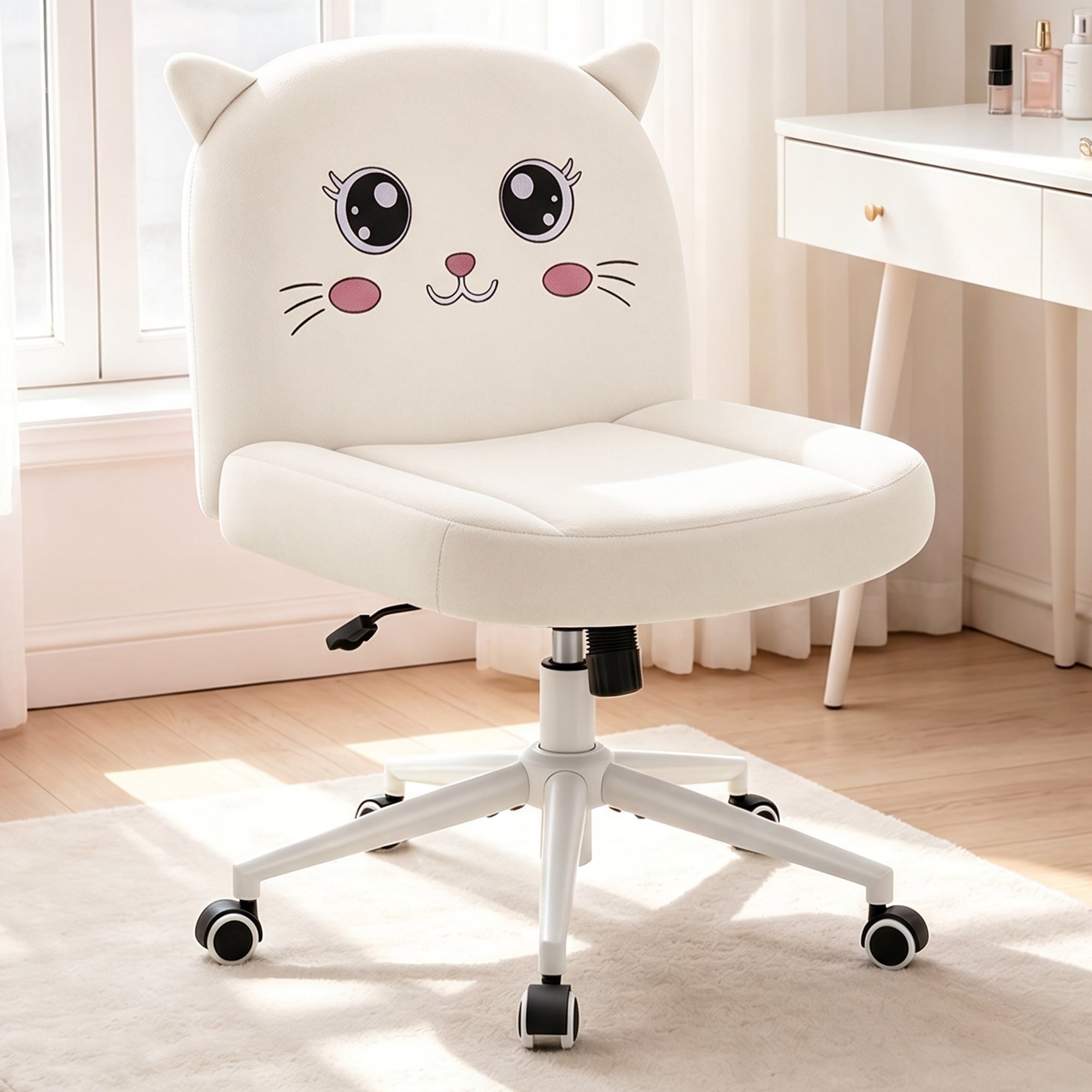 ALLGOD Armless Vanity Chair, White, Cat Shape