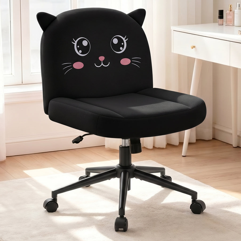 ALLGOD Armless Vanity Chair, Black, Cat Shape