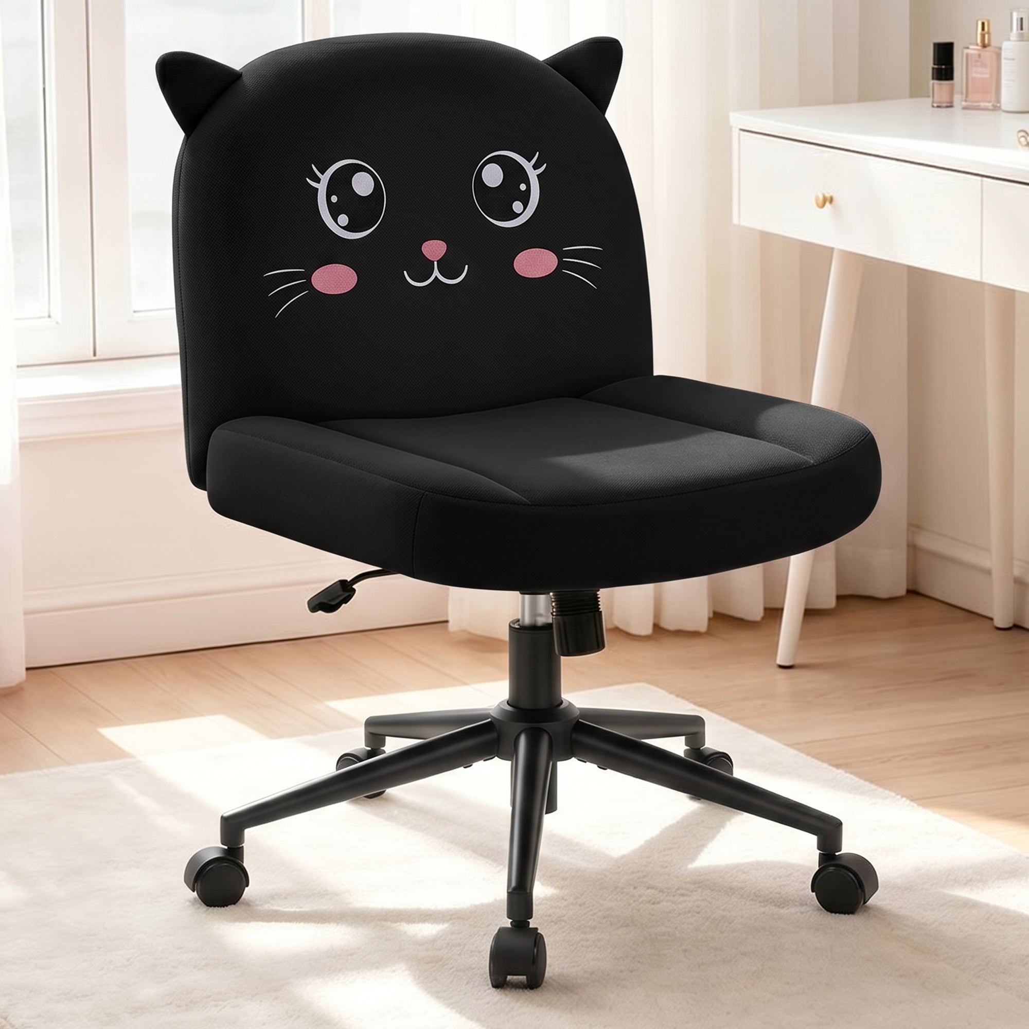 ALLGOD Armless Vanity Chair, Black, Cat Shape