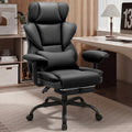 ALLGOD Office Desk Chair, Big and Tall Executive Chair with Lumbar Support, High Back Computer Gaming Chair, PU Leather with Pocket Spring Cushion, Adjustable Armrests and Footrest, Black