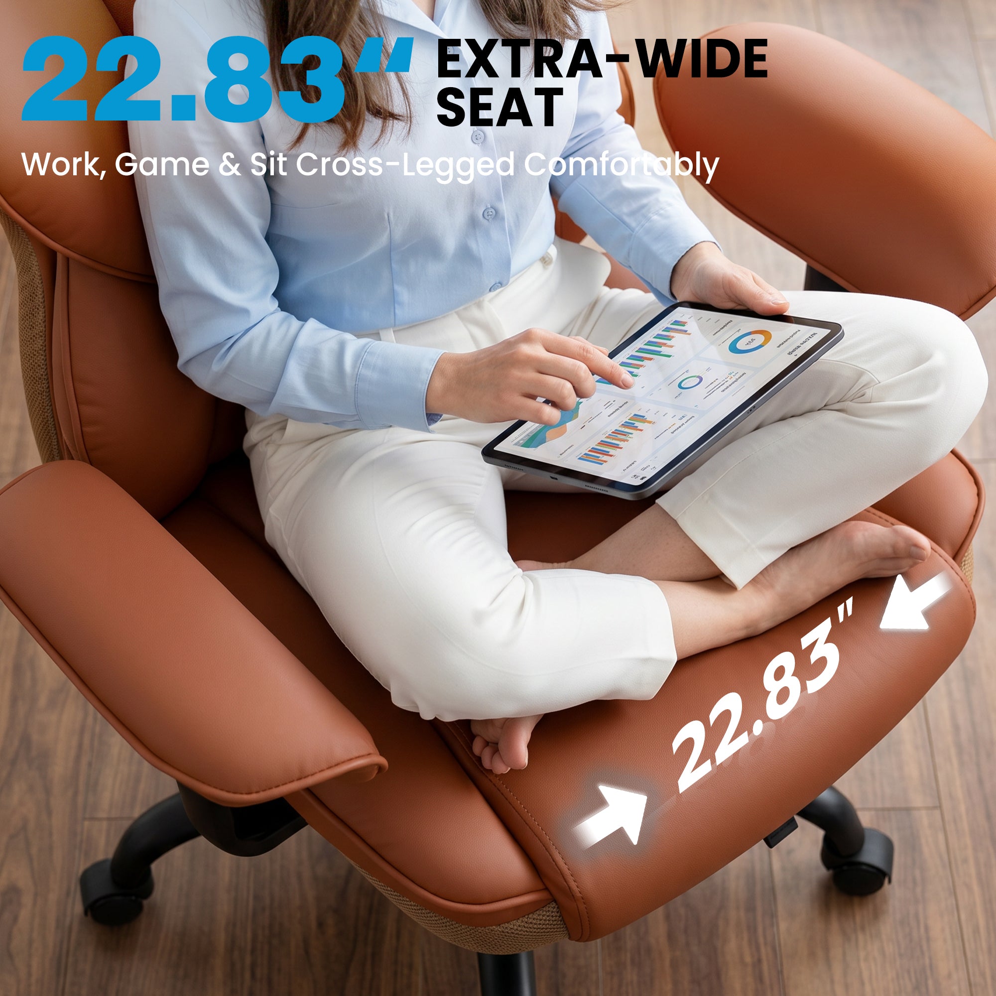 ALLGOD Office Desk Chair, Big and Tall Executive Chair with Lumbar Support, High Back Computer Gaming Chair, PU Leather with Pocket Spring Cushion, Adjustable Armrests and Footrest, Brown