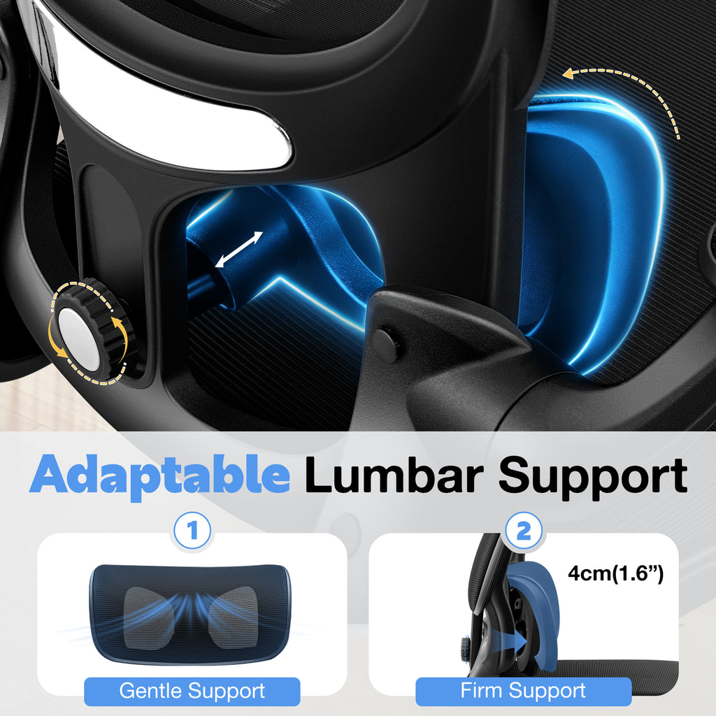 ALLGOD Ergonomic Office Chair, Breathable Mesh Ergonomic Desk Chair with Adjustable Lumbar Support, Flip-up Armrests, 300LBS, Black