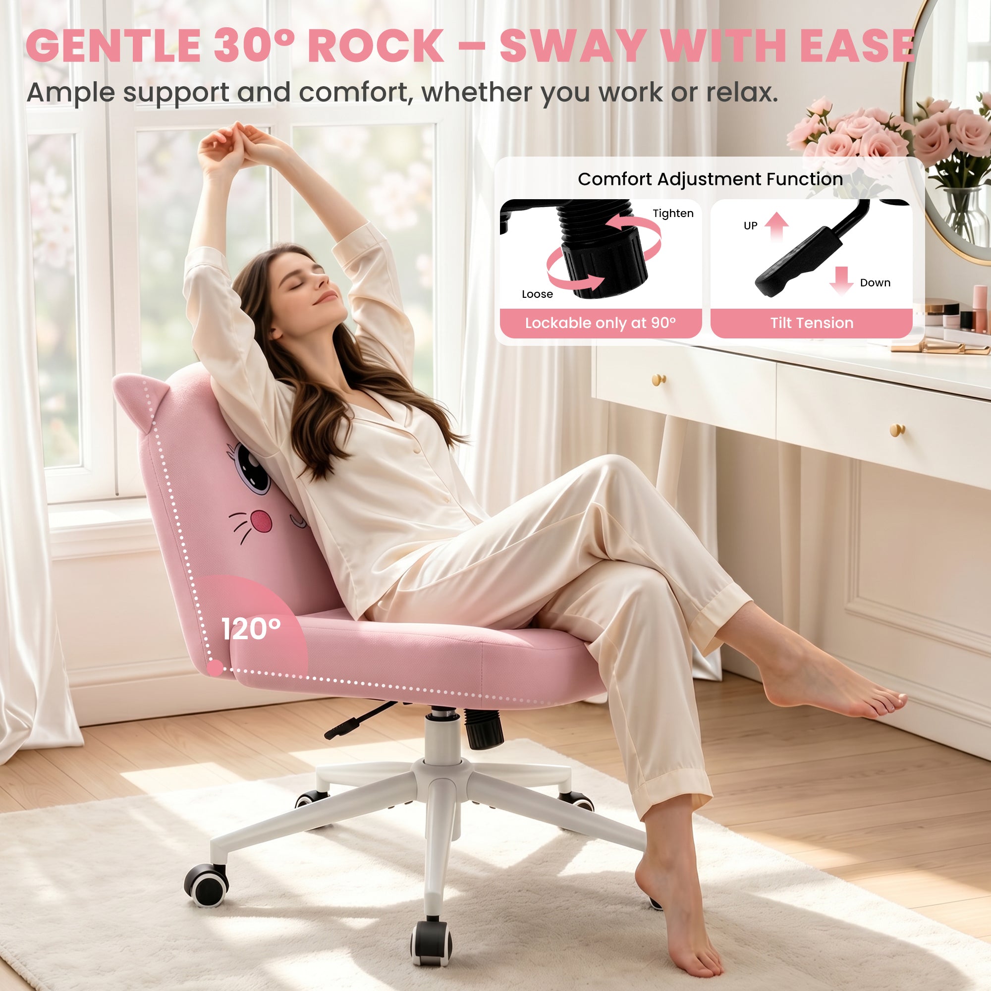 ALLGOD Armless Peach Vanity Chair, Cat Shape
