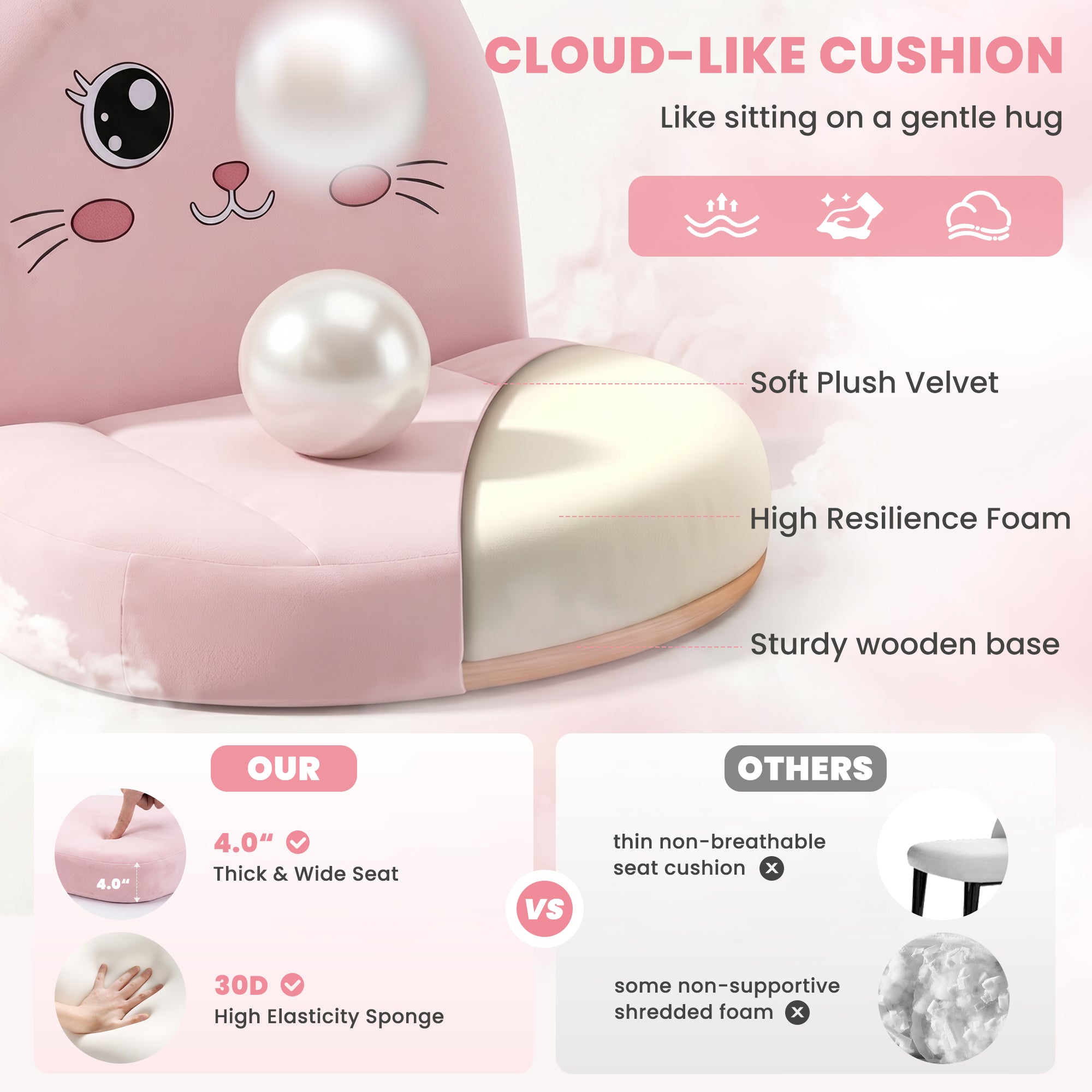 ALLGOD Armless Peach Vanity Chair, Cat Shape