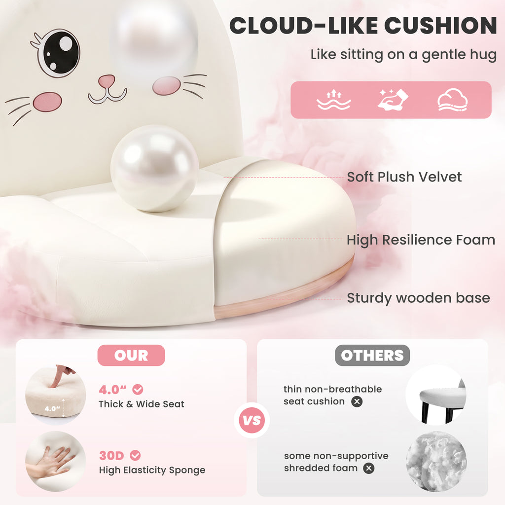 ALLGOD Armless Vanity Chair, White, Cat Shape