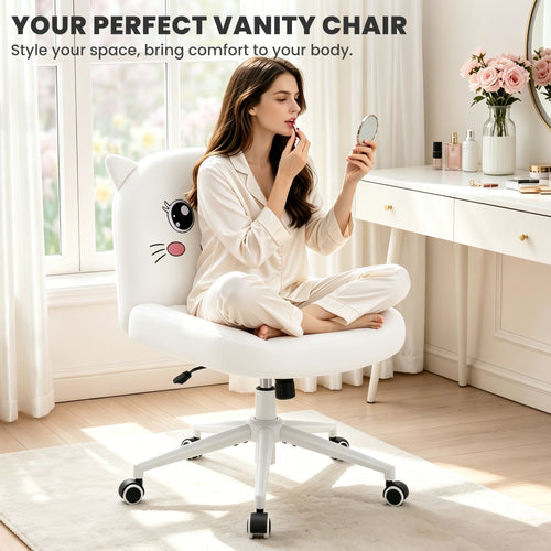 ALLGOD Armless Vanity Chair, White, Cat Shape