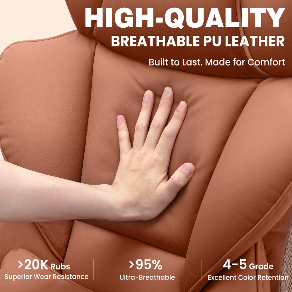 ALLGOD Office Desk Chair, Big and Tall Executive Chair with Lumbar Support, High Back Computer Gaming Chair, PU Leather with Pocket Spring Cushion, Adjustable Armrests and Footrest, Brown