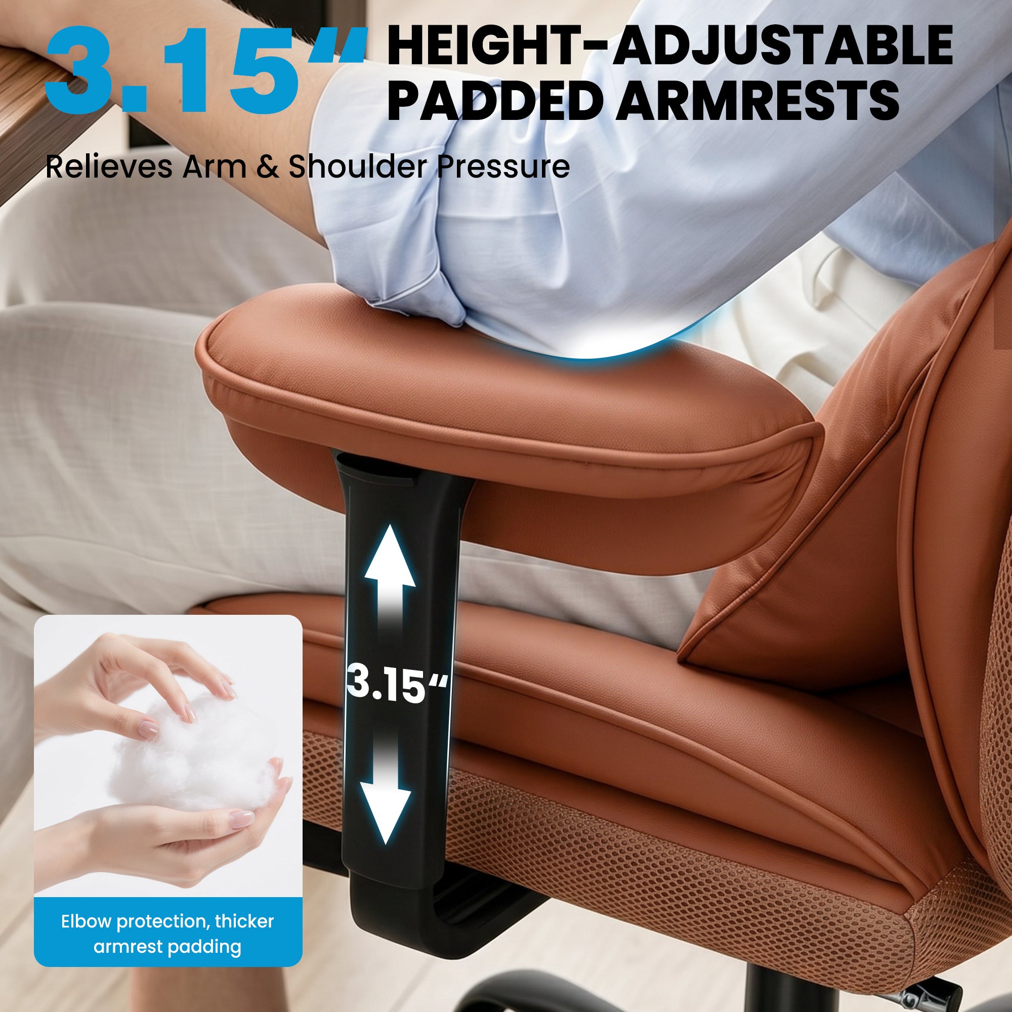 ALLGOD Office Desk Chair, Big and Tall Executive Chair with Lumbar Support, High Back Computer Gaming Chair, PU Leather with Pocket Spring Cushion, Adjustable Armrests and Footrest, Brown
