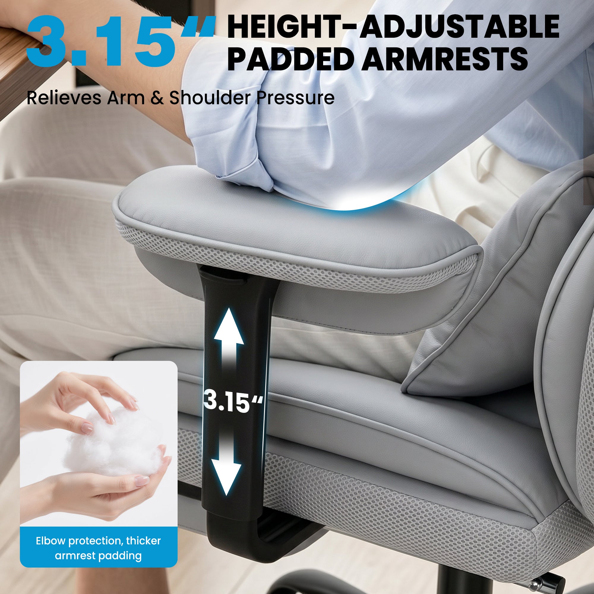 ALLGOD Office Desk Chair, Big and Tall Executive Chair with Lumbar Support, High Back Computer Gaming Chair, PU Leather with Pocket Spring Cushion, Adjustable Armrests and Footrest, Grey