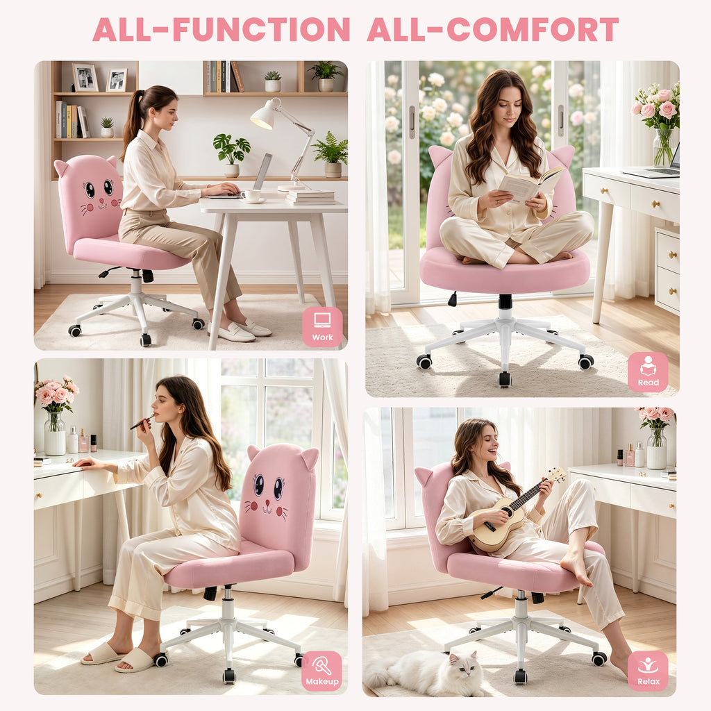 ALLGOD Armless Peach Vanity Chair, Cat Shape