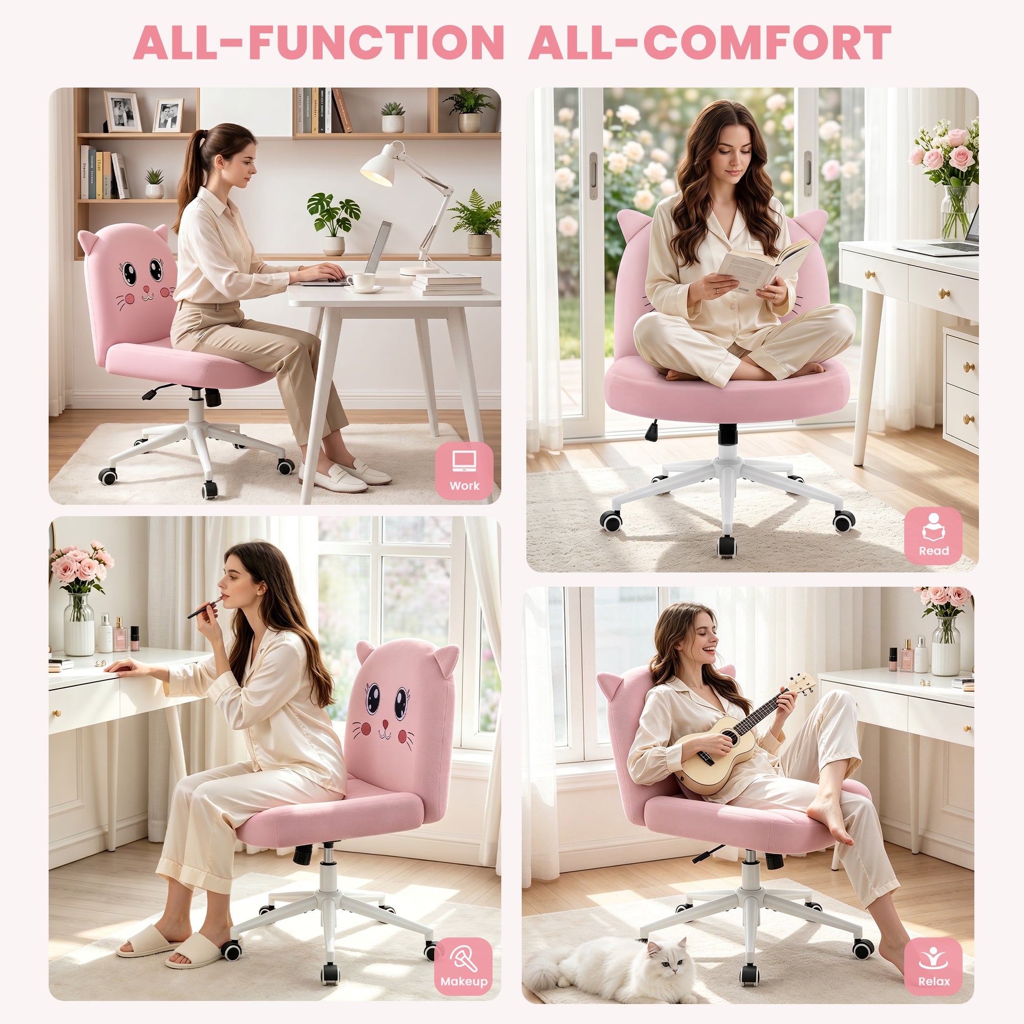 ALLGOD Armless Peach Vanity Chair, Cat Shape