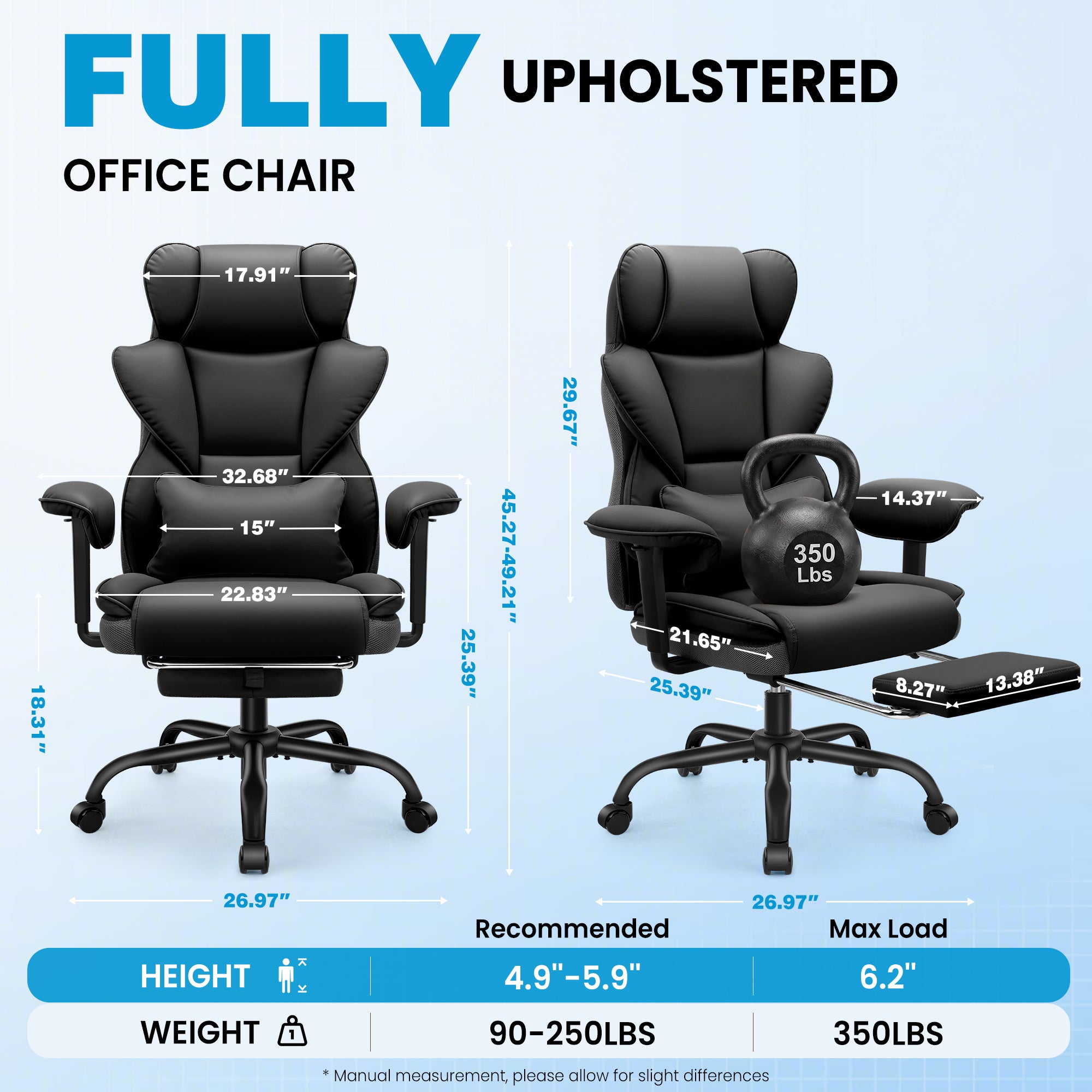 ALLGOD Office Desk Chair, Big and Tall Executive Chair with Lumbar Support, High Back Computer Gaming Chair, PU Leather with Pocket Spring Cushion, Adjustable Armrests and Footrest, Black